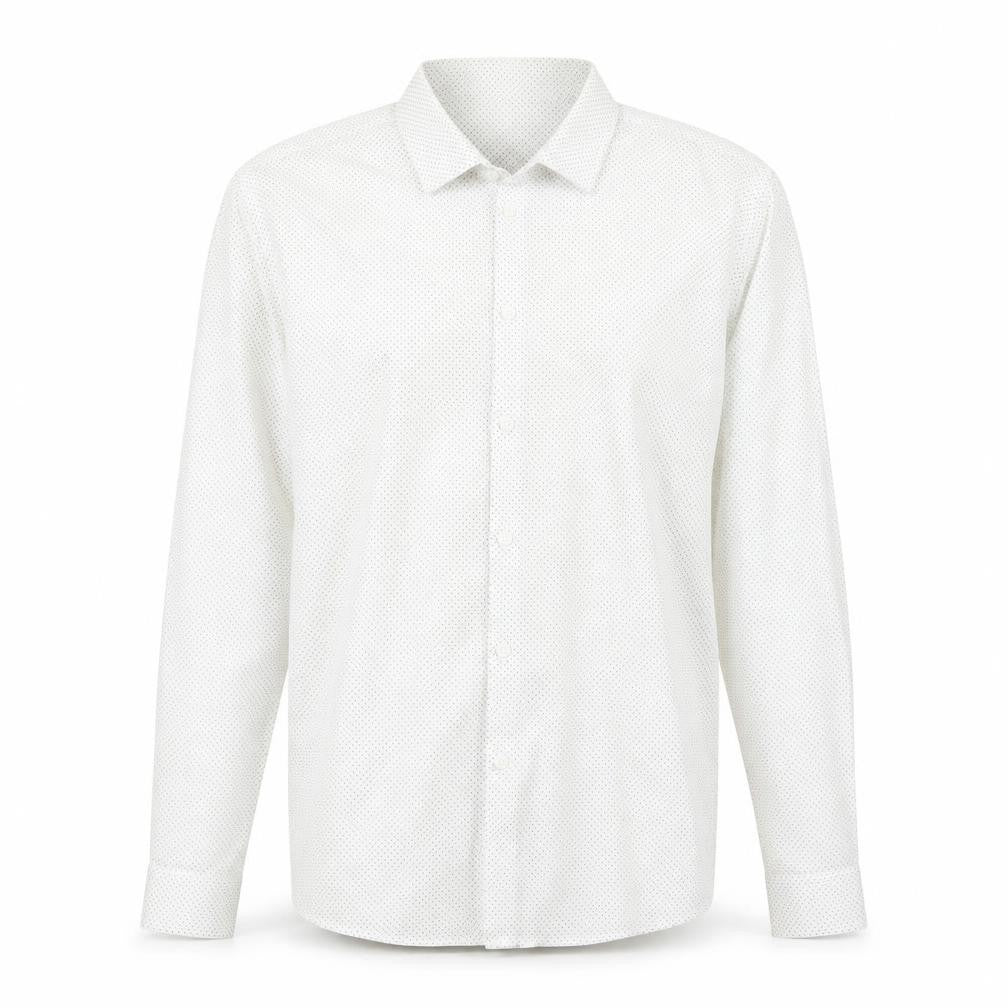 Topman Men's White Polka Dot Long Sleeve Button-Up Shirt XL