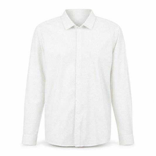 Topman Men's White Polka Dot Long Sleeve Button-Up Shirt XL