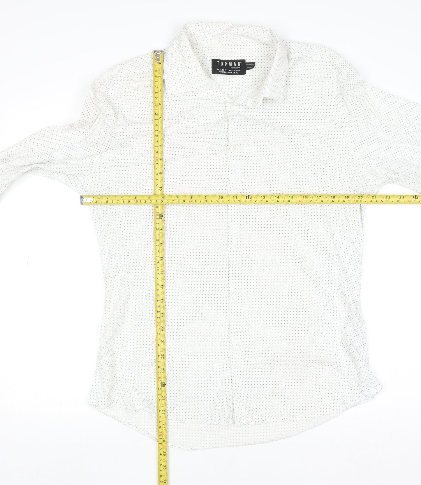 Topman Men's White Polka Dot Long Sleeve Button-Up Shirt XL