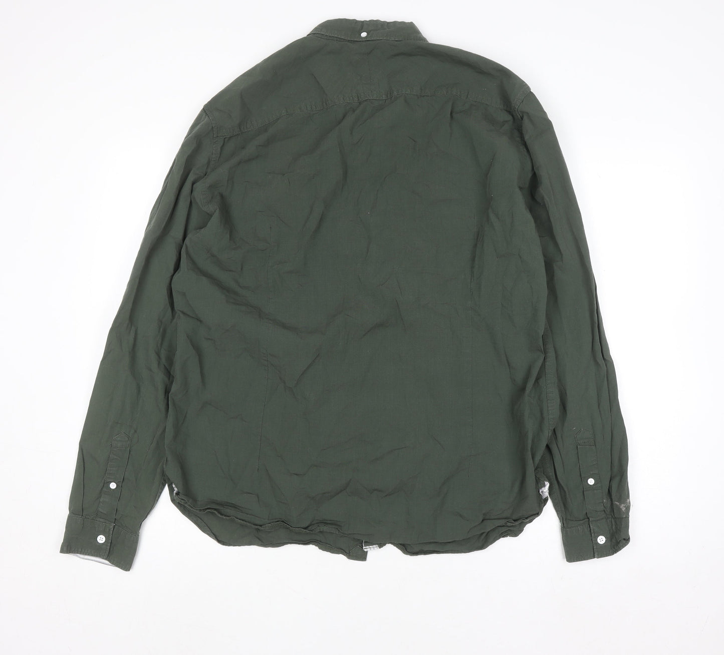 River Island Men's Green Cotton Long Sleeve Button-Up Shirt XL