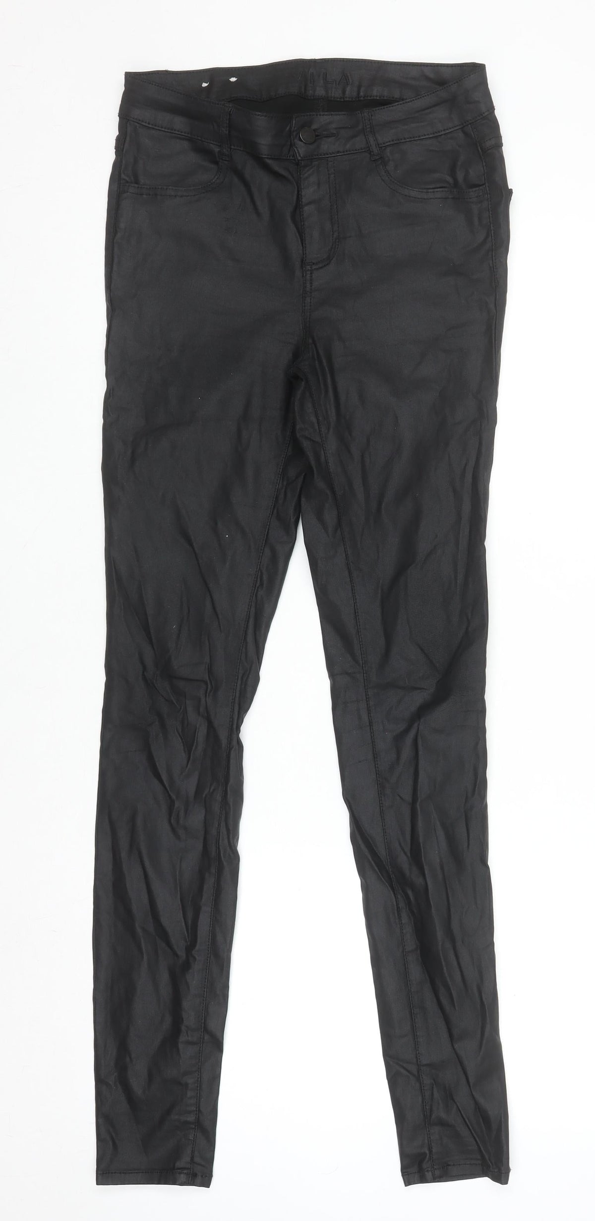 Vila Women’s Black Coated Jegging Trousers Size M Slim Fit