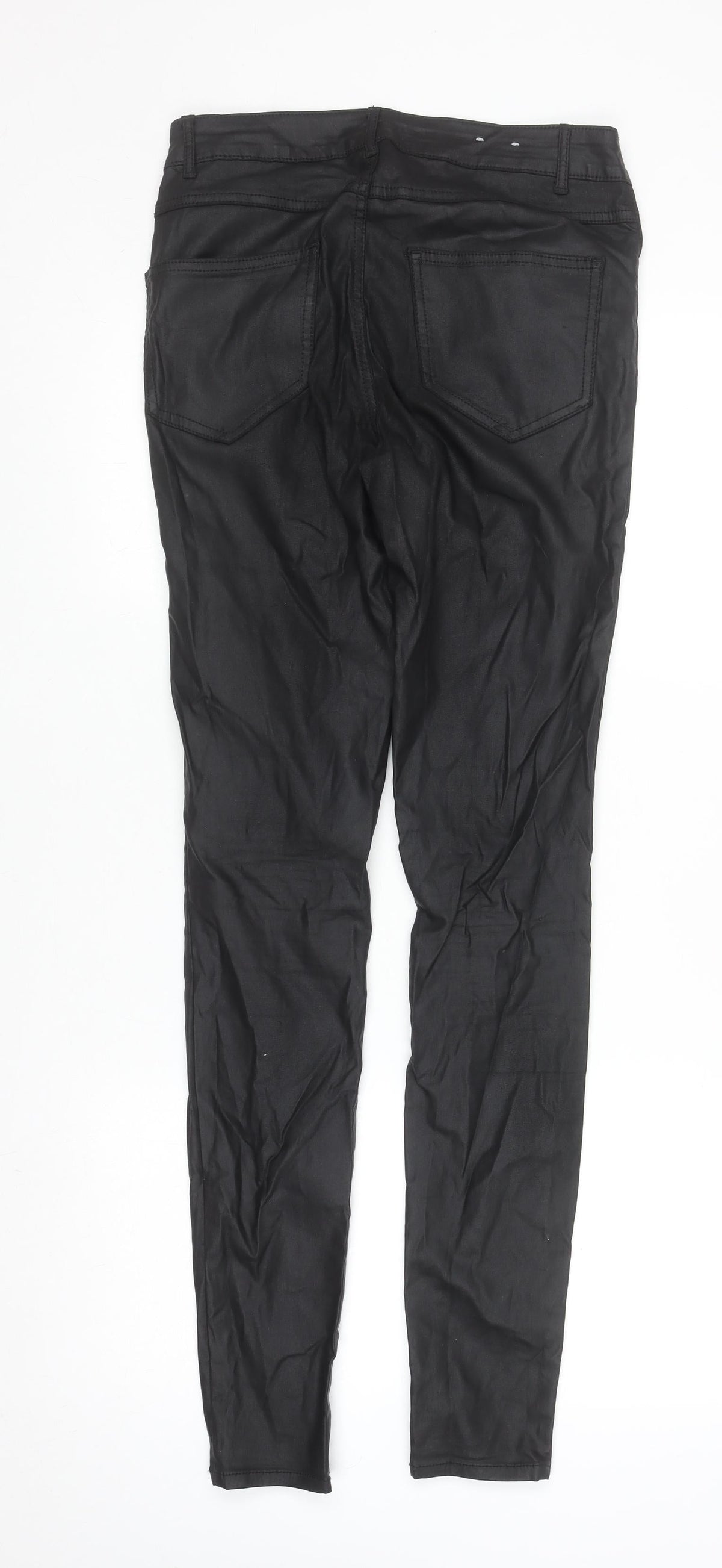 Vila Women’s Black Coated Jegging Trousers Size M Slim Fit