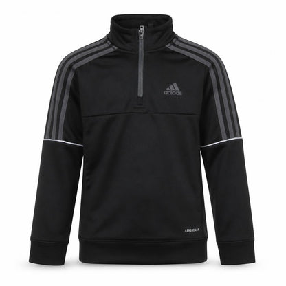 Front view of Adidas boys’ black 9-10 years 1/4 zip pullover sweatshirt