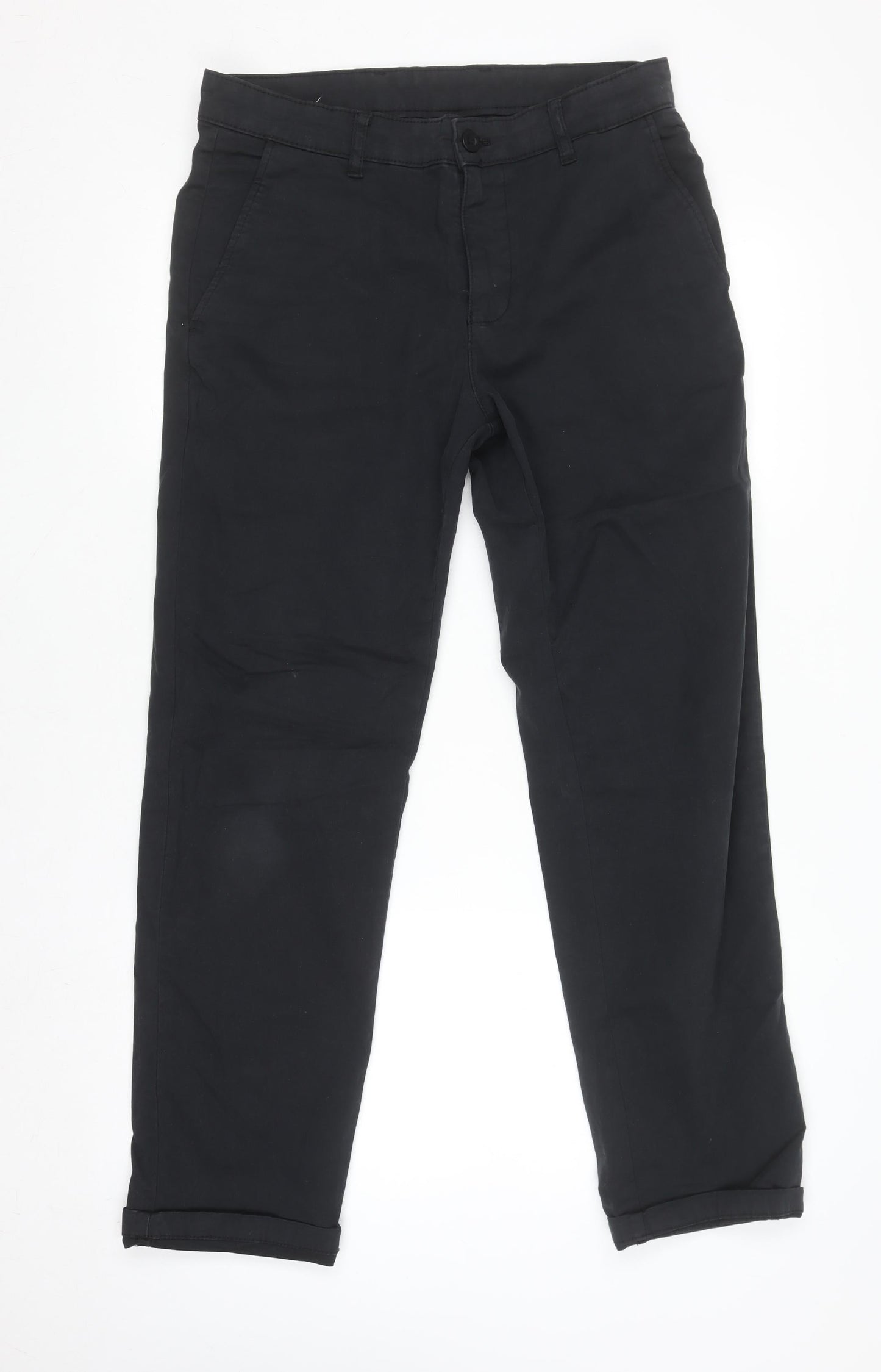 Zara Men Black Chino Trousers Size 30 Slim Fit Cotton Blend