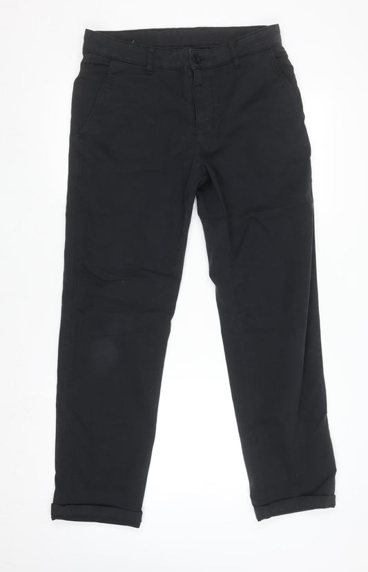 Zara Men Black Chino Trousers Size 30 Slim Fit Cotton Blend