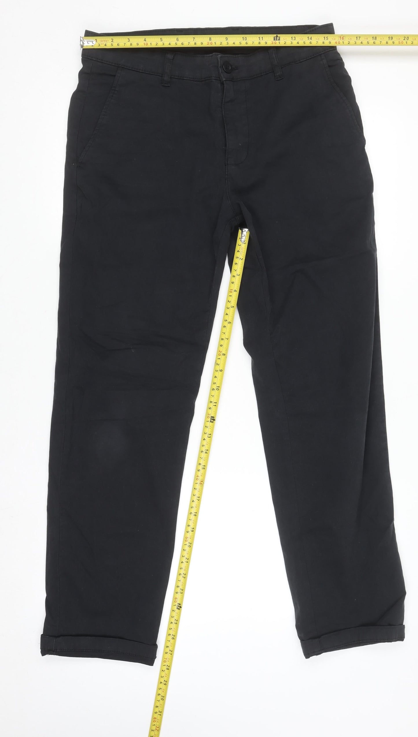 Zara Men Black Chino Trousers Size 30 Slim Fit Cotton Blend