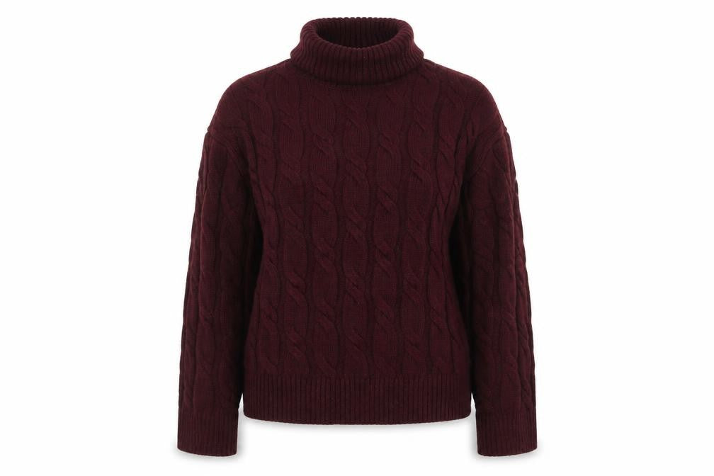 Marks & Spencer Women’s Red Cable-Knit Roll Neck Jumper Size L