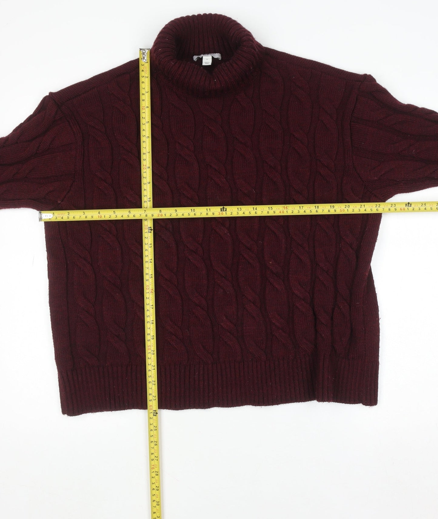 Marks and Spencer Women’s Red Cable-Knit Roll Neck Jumper Size L