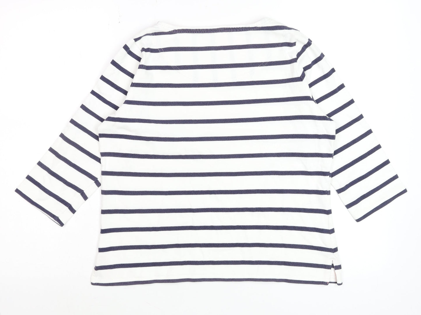 Laura Ashley Womens White Navy Striped 3/4 Sleeve Cotton Top UK 12