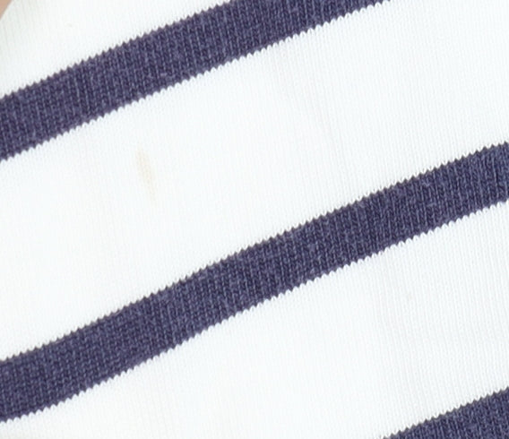 Laura Ashley Womens White Navy Striped 3/4 Sleeve Cotton Top UK 12