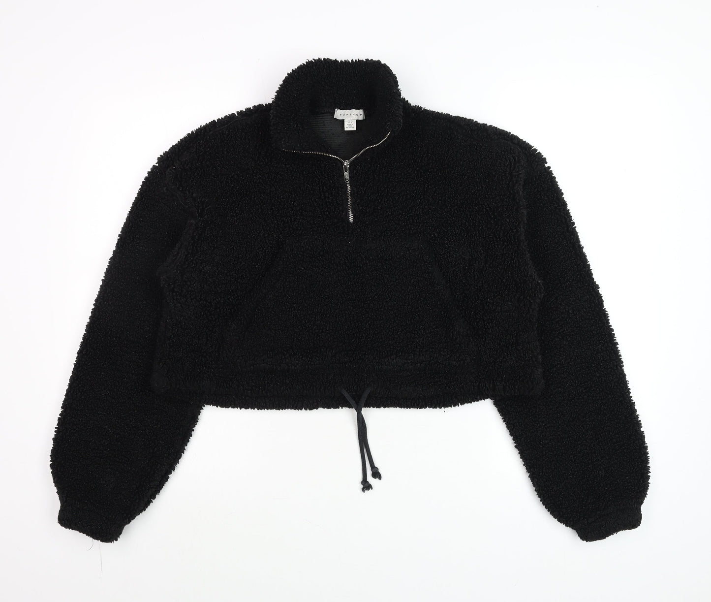 Topshop Women's Black Fleece 1/2 Zip Pullover Hoodie UK 6
