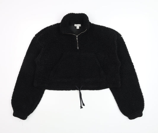 Topshop Women's Black Fleece 1/2 Zip Pullover Hoodie UK 6