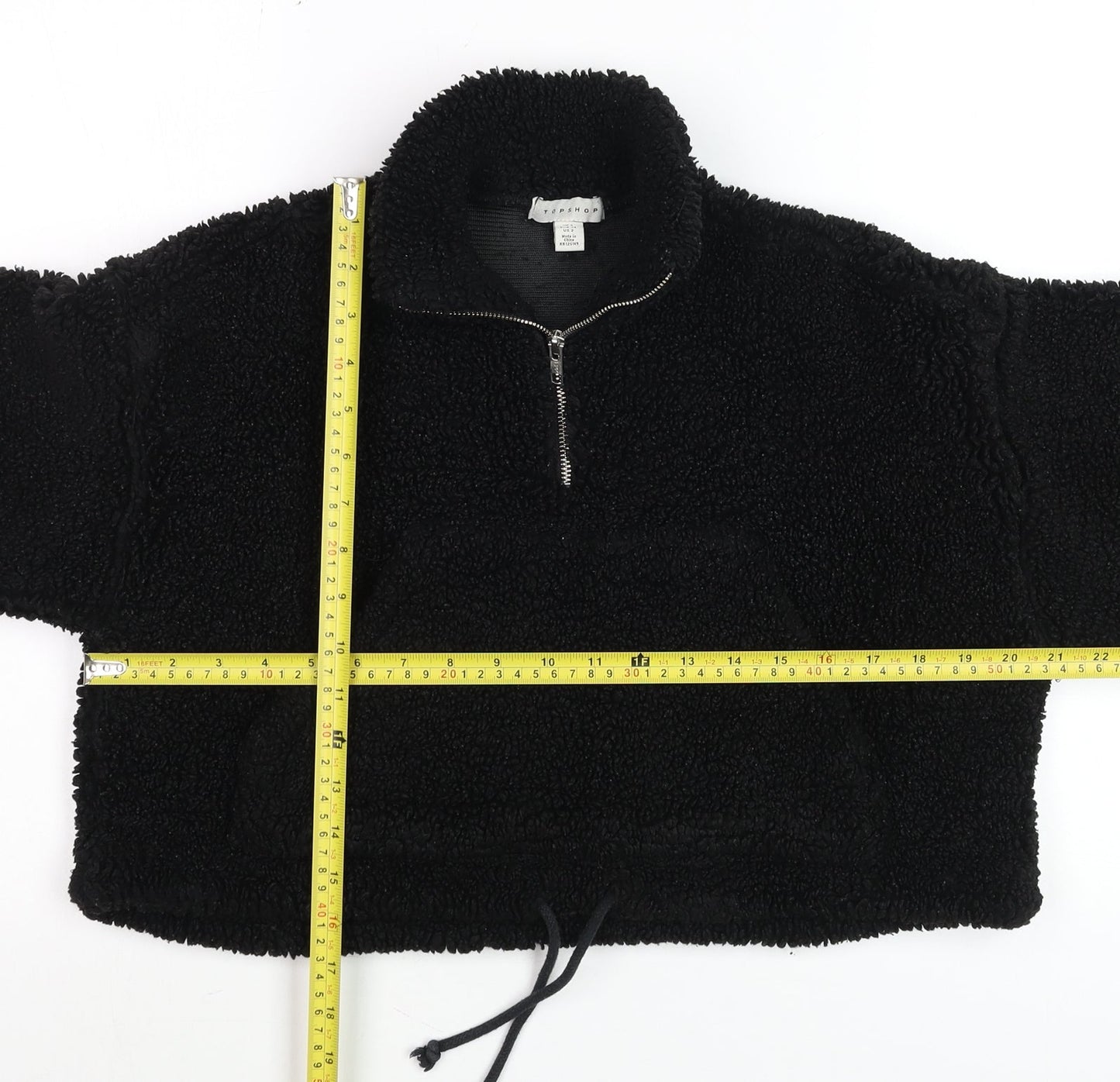 Topshop Women's Black Fleece 1/2 Zip Pullover Hoodie UK 6