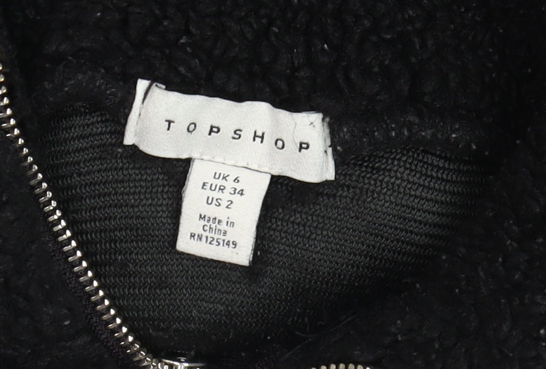Topshop Women's Black Fleece 1/2 Zip Pullover Hoodie UK 6