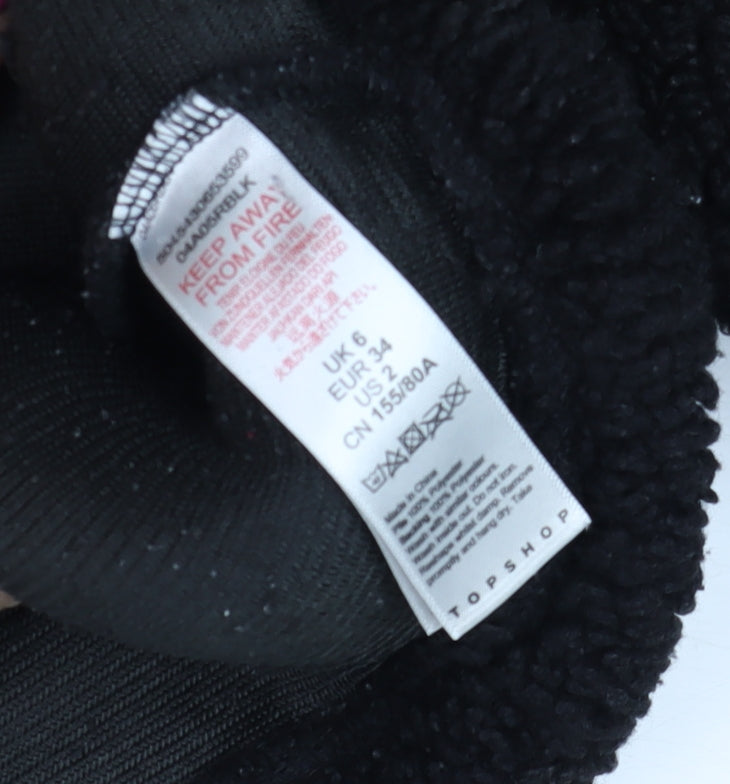 Topshop Women's Black Fleece 1/2 Zip Pullover Hoodie UK 6