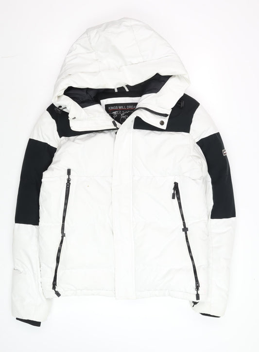 Kings Will Dream Men's White Hooded Puffer Jacket Size S Winter Warm Coat