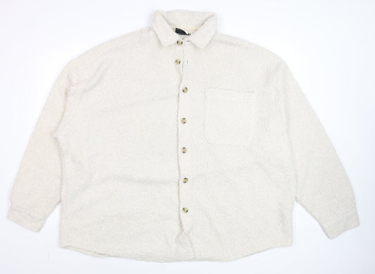 ASOS DESIGN Men’s Ivory Fleece Button Jacket XL Relaxed Fit