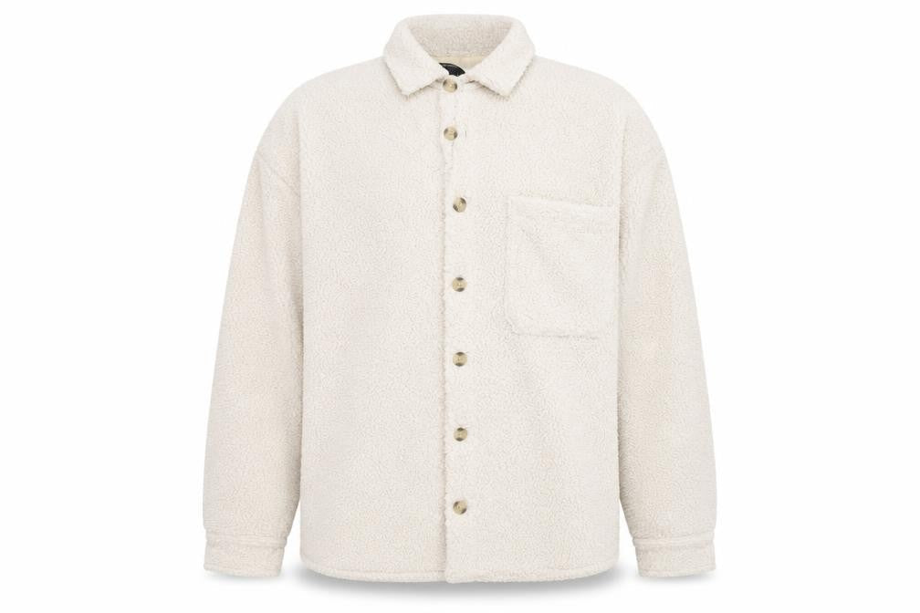 ASOS DESIGN Men’s Ivory Fleece Button Jacket XL Relaxed Fit