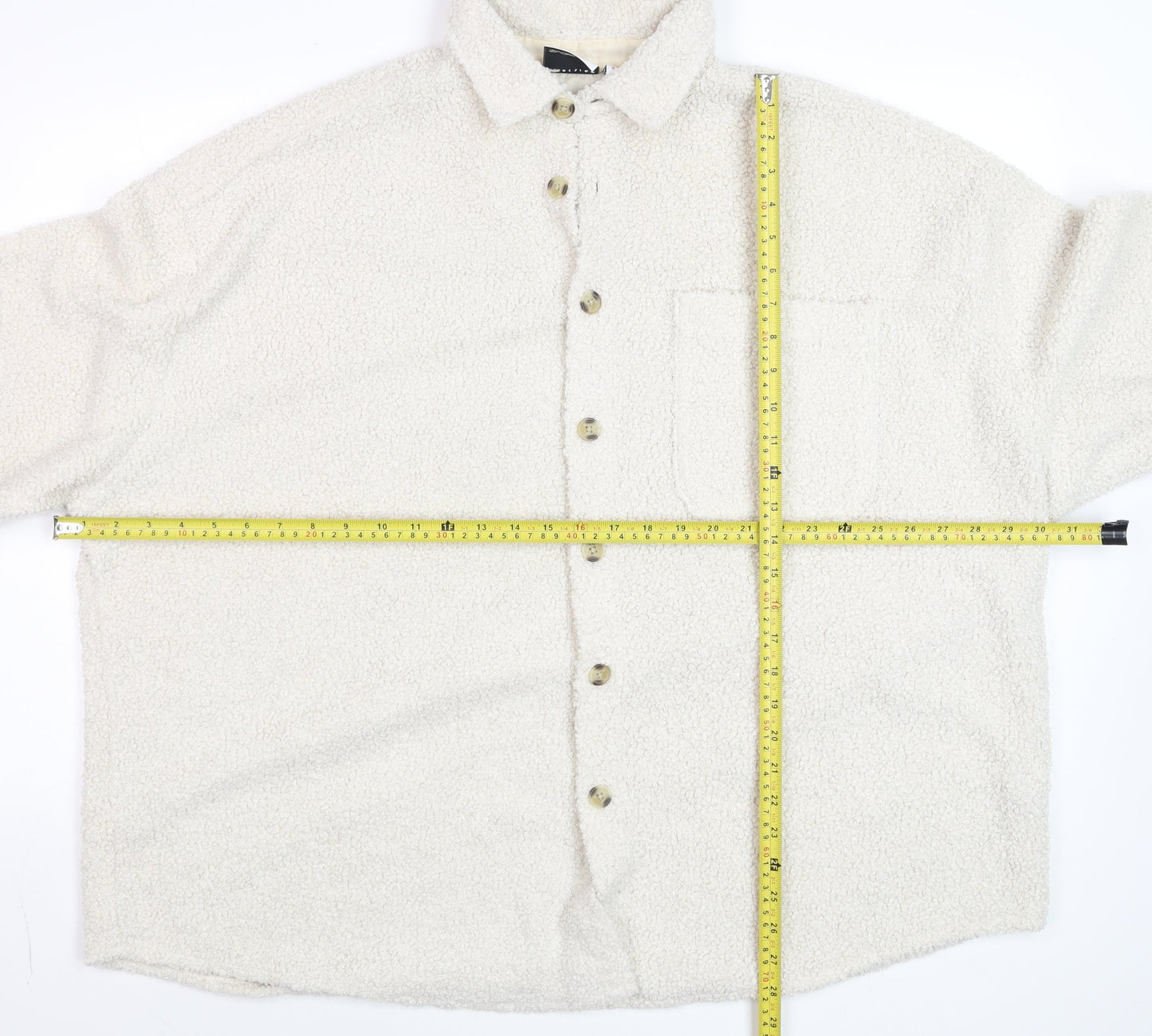 ASOS DESIGN Men’s Ivory Fleece Button Jacket XL Relaxed Fit