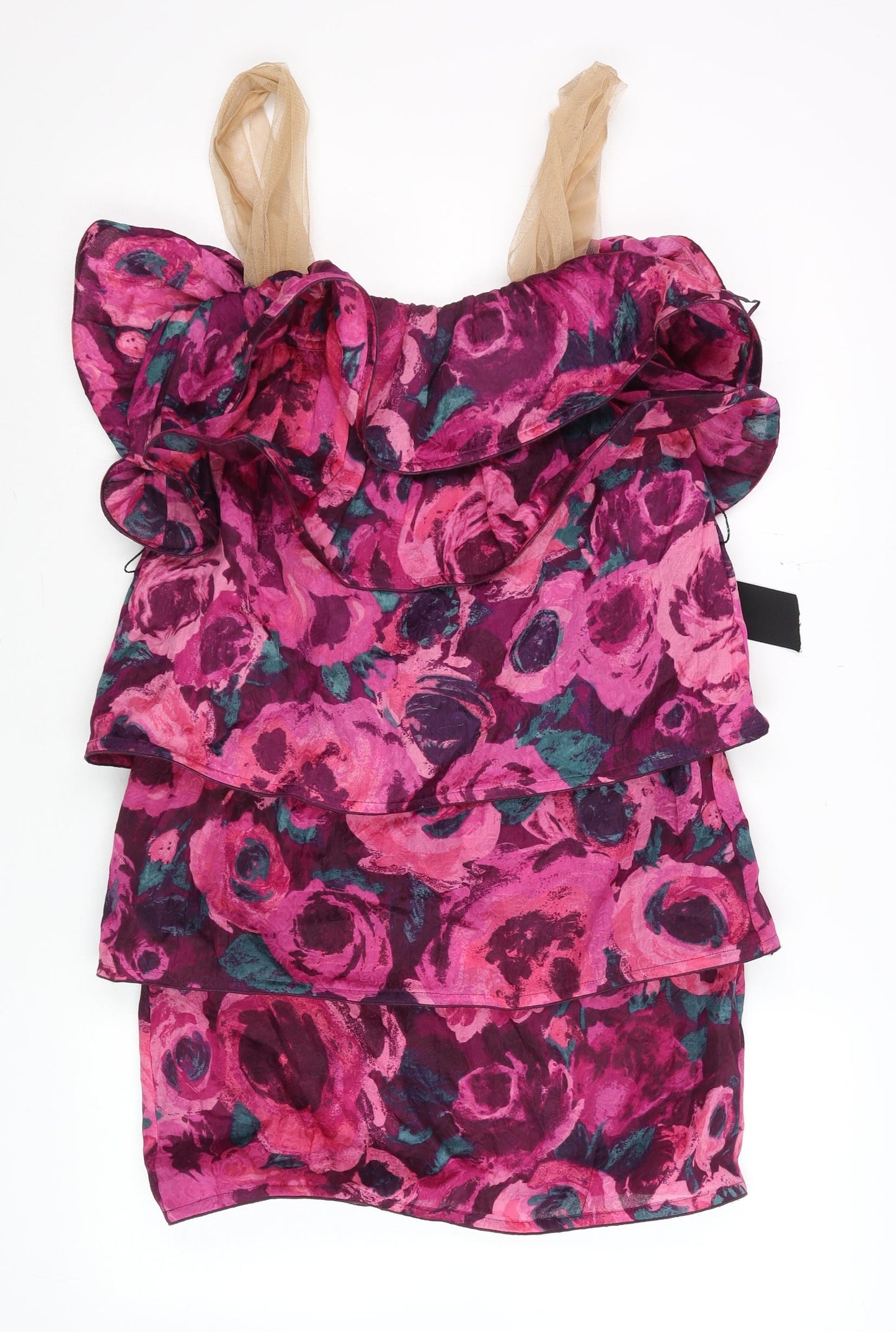 H&M Women Multicoloured Size 8 Silk Floral Ruffle Bodycon Dress