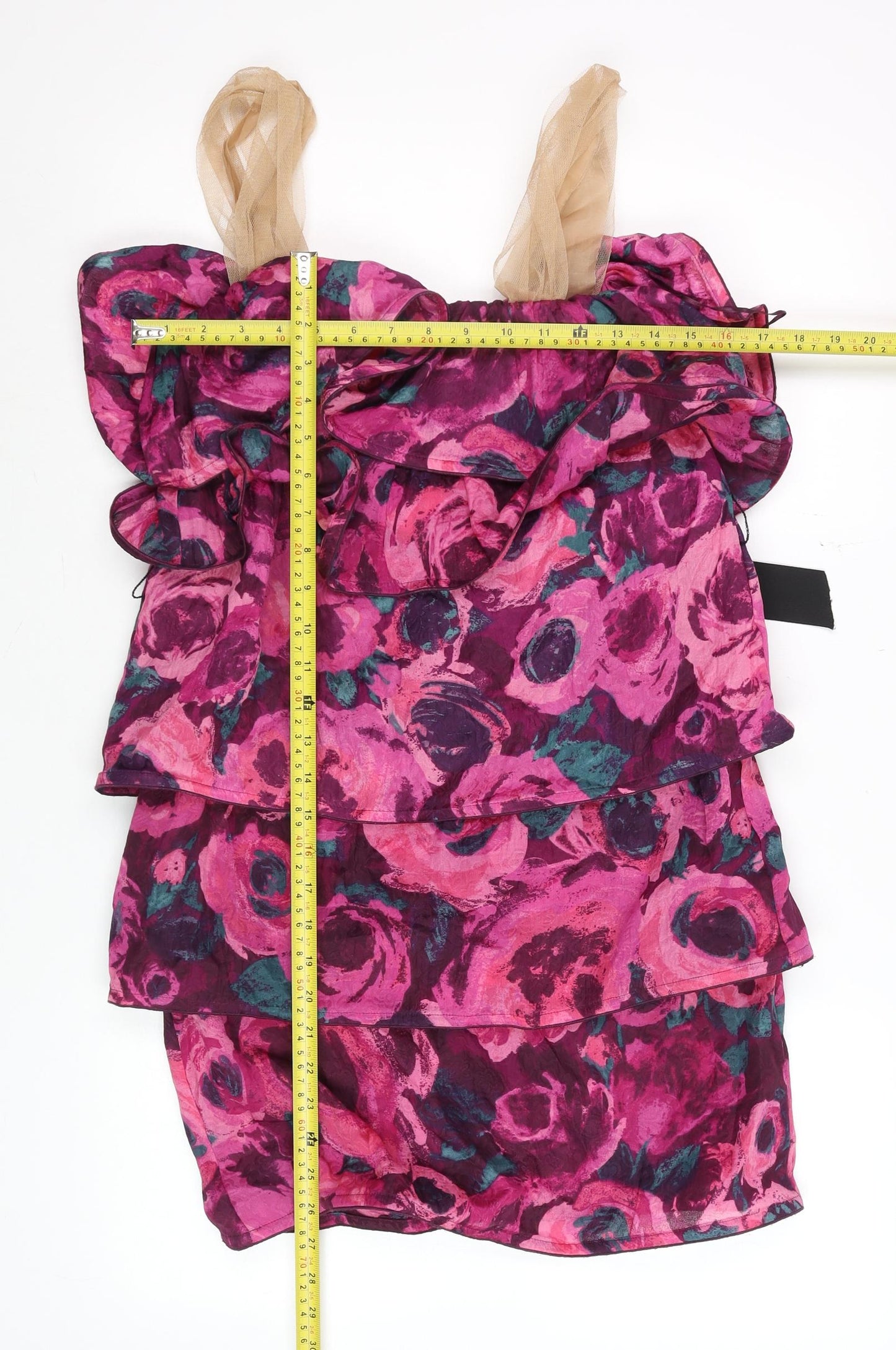H&M Women Multicoloured Size 8 Silk Floral Ruffle Bodycon Dress