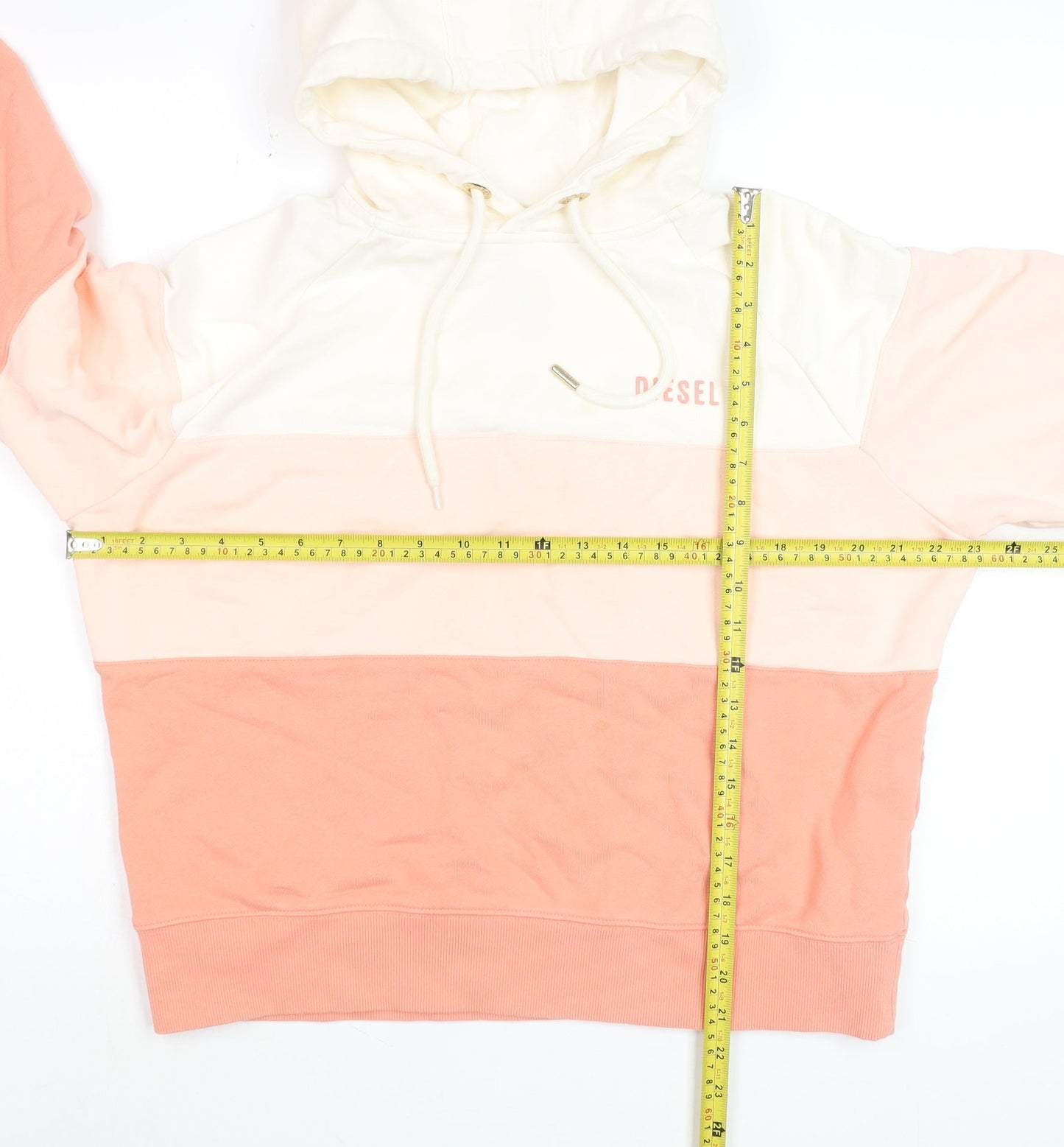 Diesel Womens Peach Colourblock Hoodie Size L Cotton Pullover