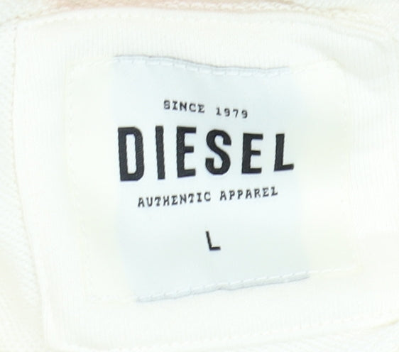 Diesel Womens Peach Colourblock Hoodie Size L Cotton Pullover