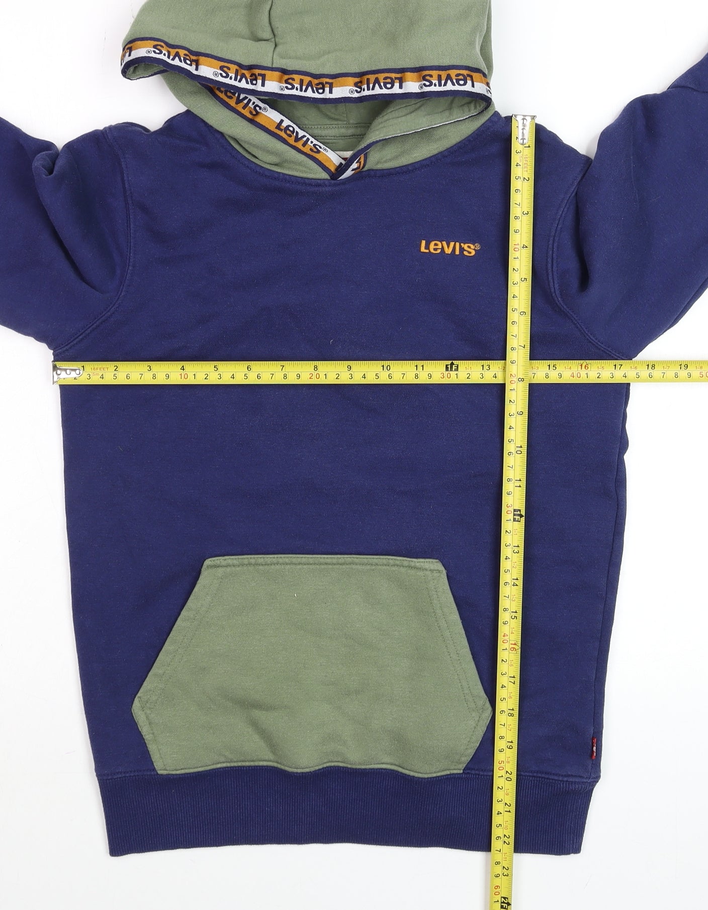 Levi's Boys Blue & Green Pullover Hoodie 14 Years Cotton Blend Logo Detail