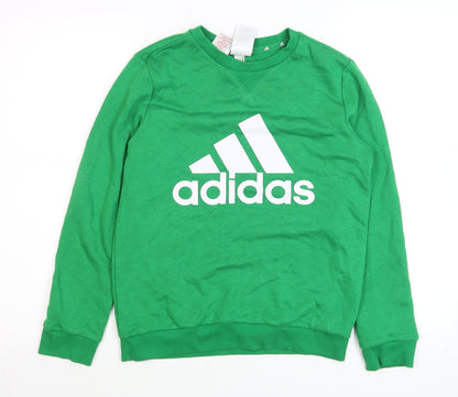 Additional front view of Adidas boys’ green crew neck pullover sweatshirt 11-12 years