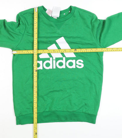 Back view of Adidas boys’ green crew neck pullover sweatshirt 11-12 years