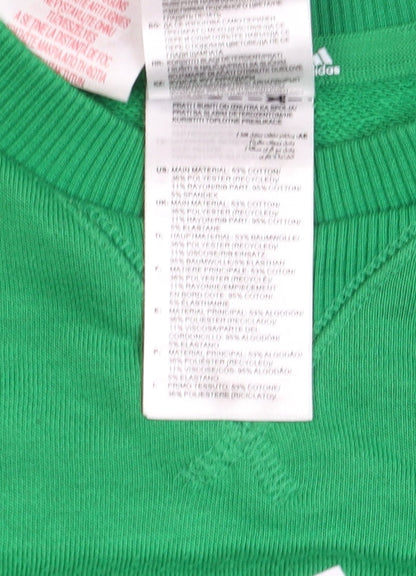 Brand and care label for Adidas boys’ green crew neck pullover sweatshirt 11-12 years