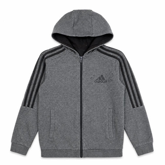 Adidas Boys Grey Full Zip Hoodie 11-12 Years Sporty Cotton Blend
