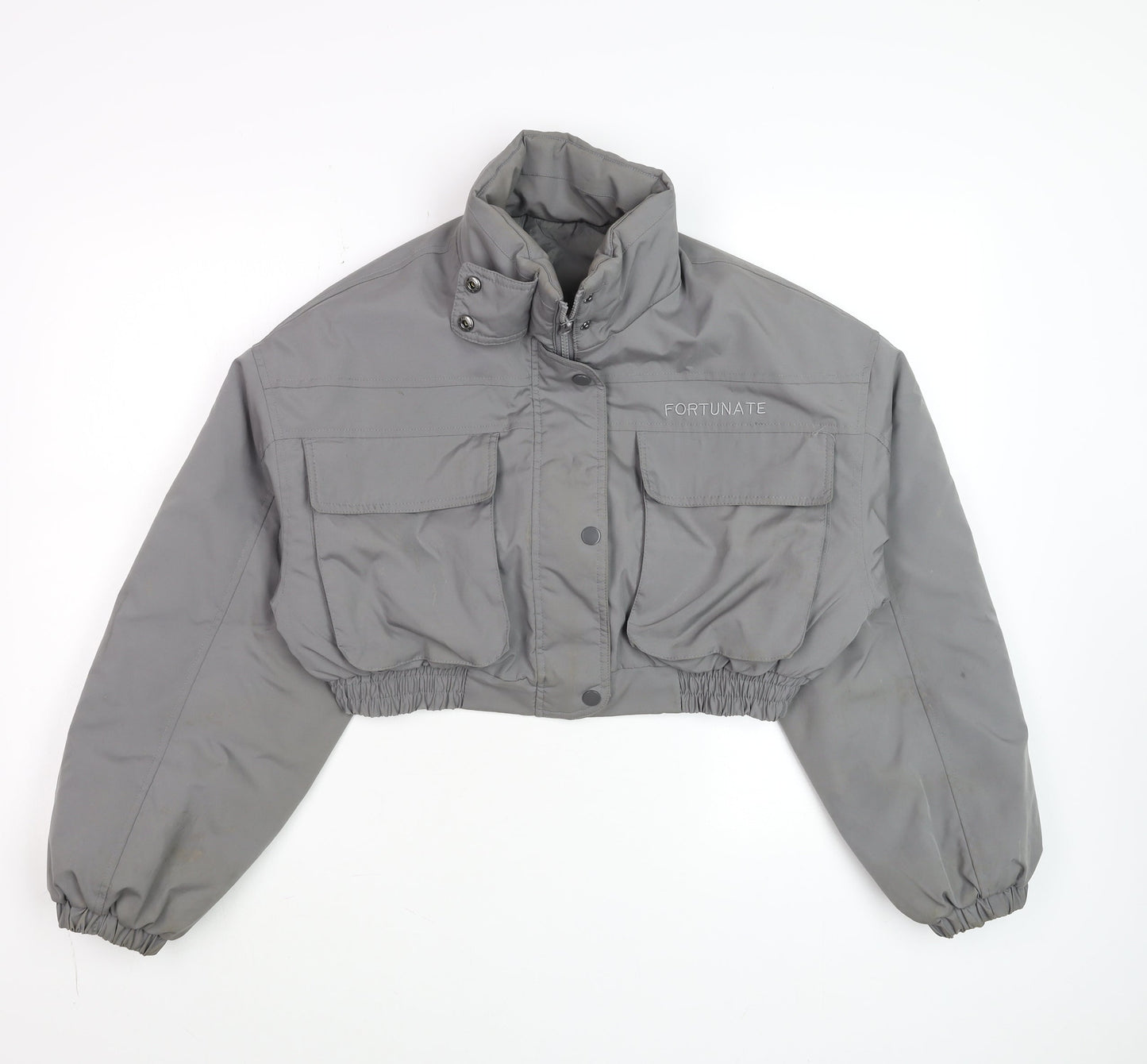 Dazy Women's Grey Cropped Puffer Jacket Size M Elastic Waist