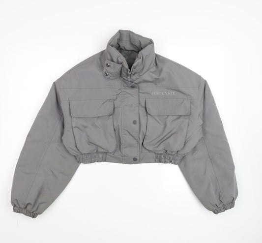 Dazy Women's Grey Cropped Puffer Jacket Size M Elastic Waist