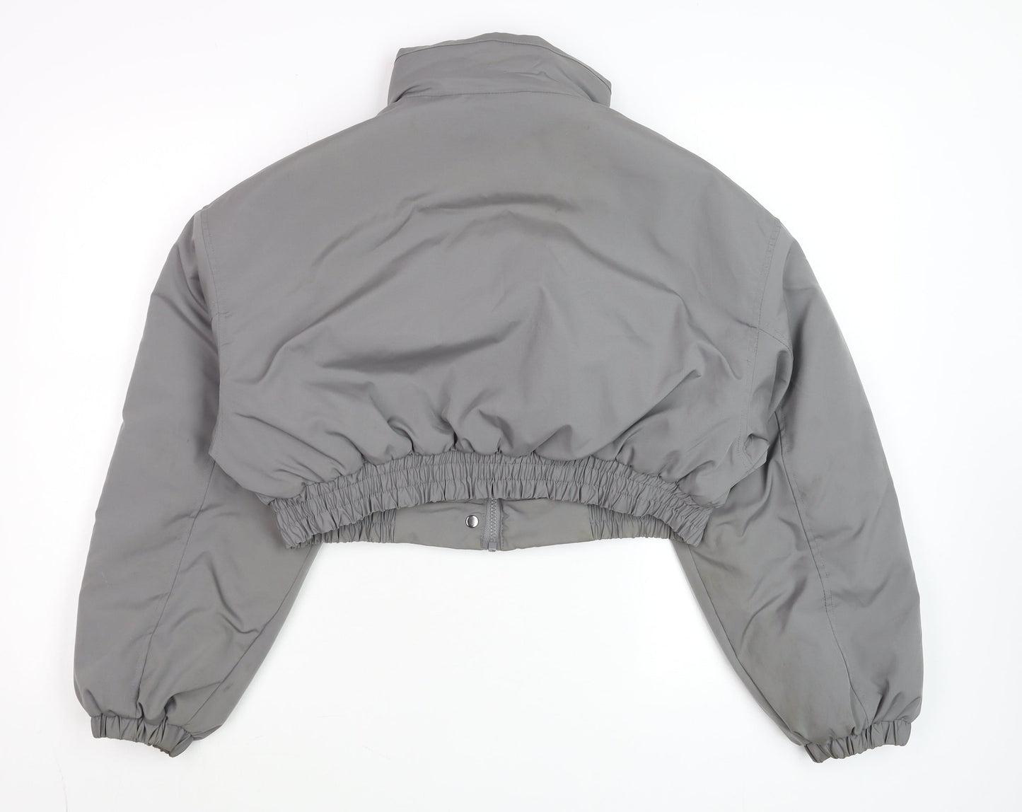 Dazy Women's Grey Cropped Puffer Jacket Size M Elastic Waist