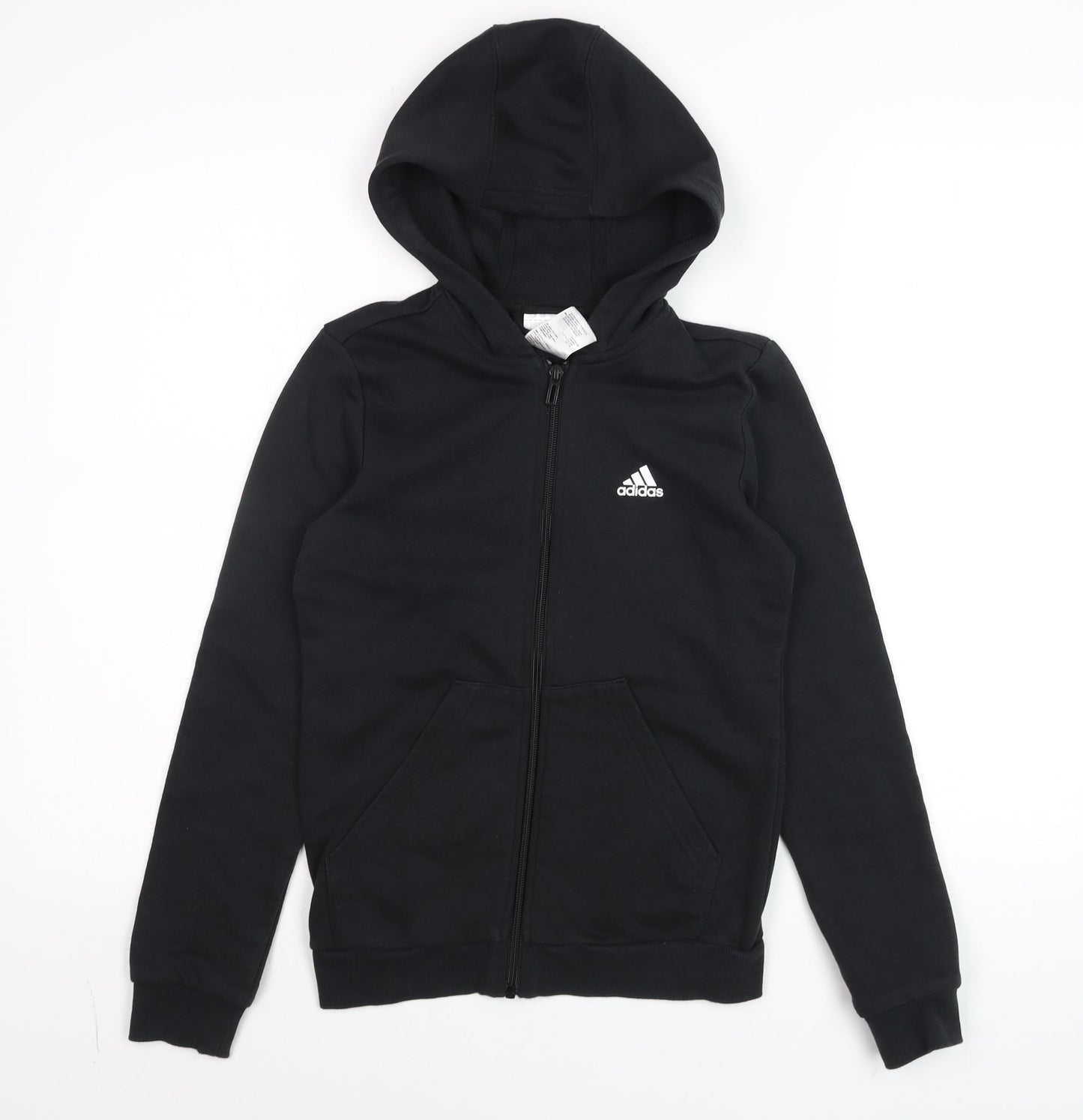 Adidas Boys Black Full Zip Hoodie Size 11-12 Years Cotton Blend