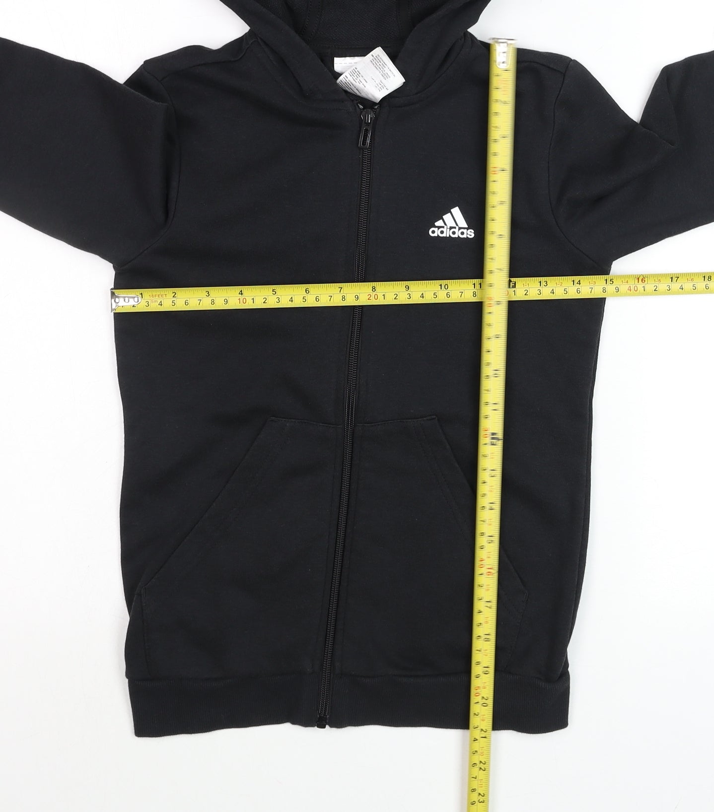 Adidas Boys Black Full Zip Hoodie Size 11-12 Years Cotton Blend
