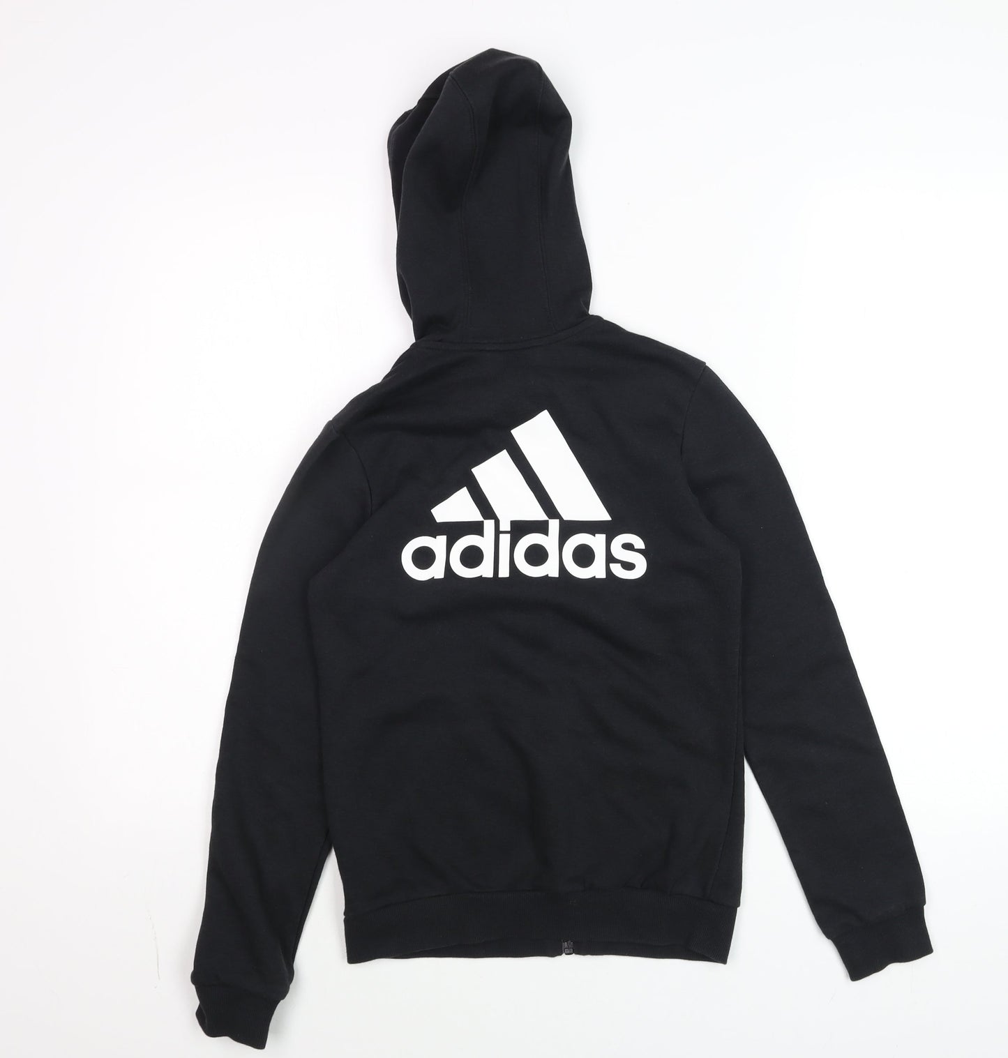 Adidas Boys Black Full Zip Hoodie Size 11-12 Years Cotton Blend