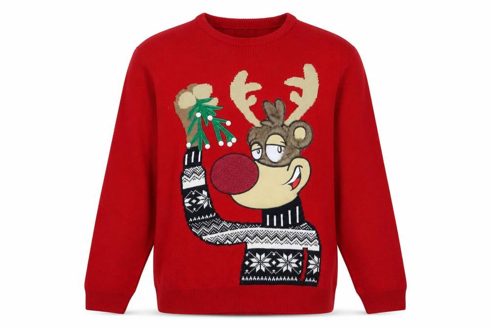 George Men Red Reindeer Christmas Jumper 2XL Crew Neck Knit