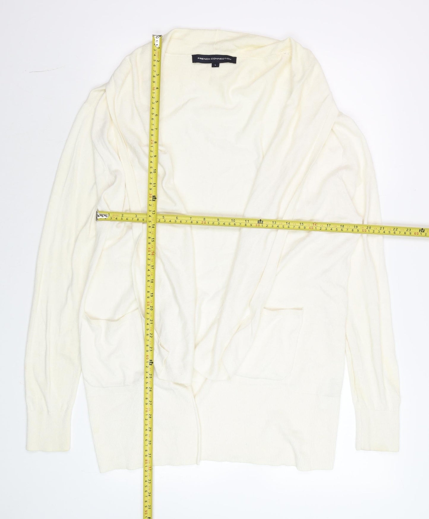 French Connection Women’s Ivory Long Sleeve Open Knit Cardigan L