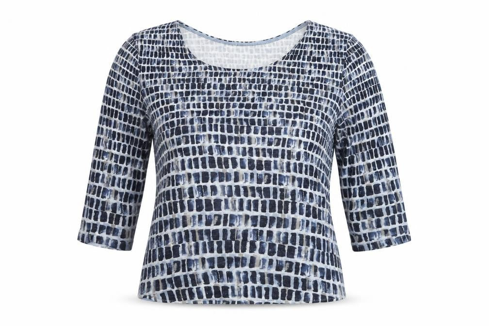 Gerry Weber Women's Blue Geometric 3/4 Sleeve Viscose T-Shirt Size 10