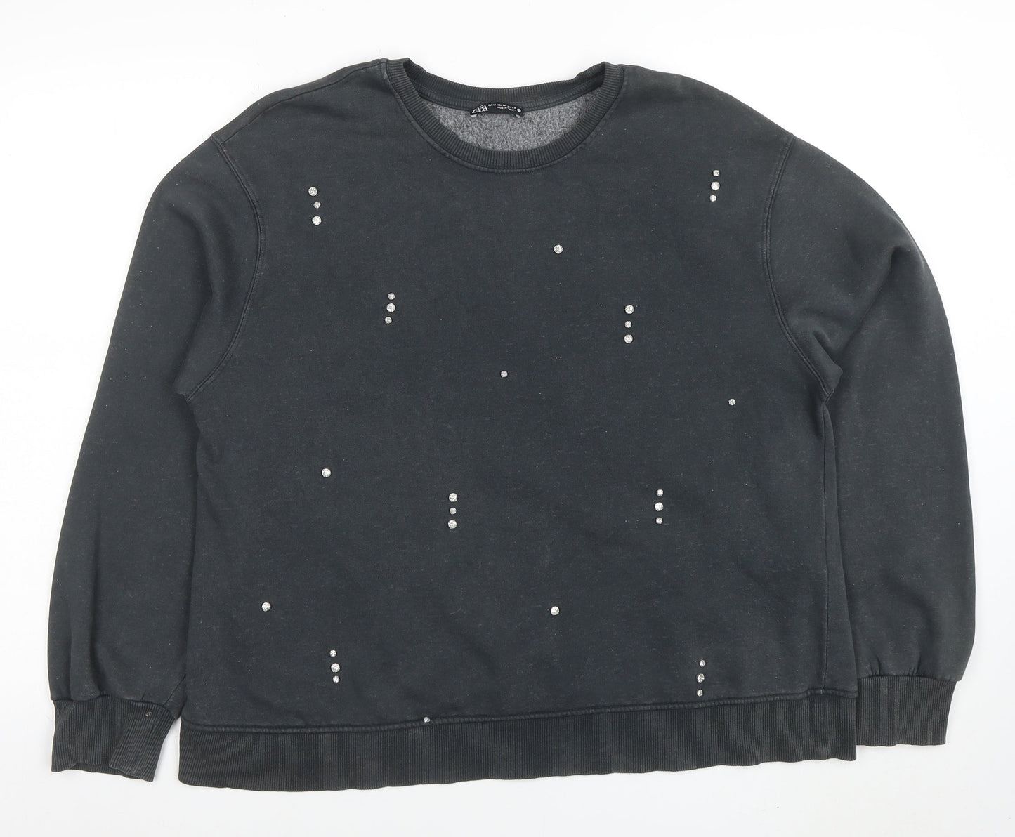 Zara Women Black Studded Pullover Sweatshirt Size M Cotton Blend