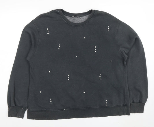 Zara Women Black Studded Pullover Sweatshirt Size M Cotton Blend