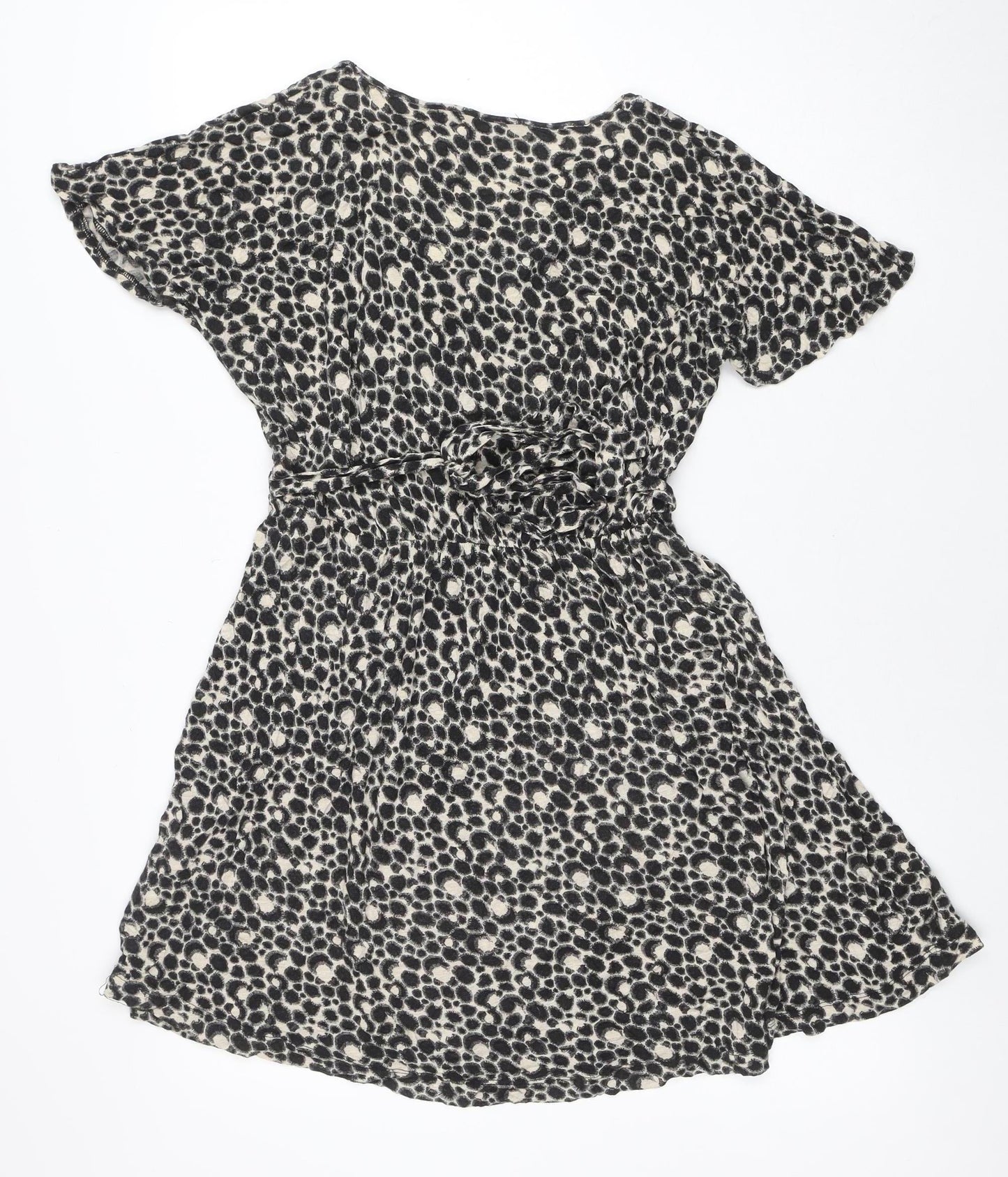 French Connection Womens Black Animal Print Sleeveless Wrap Dress Size 10