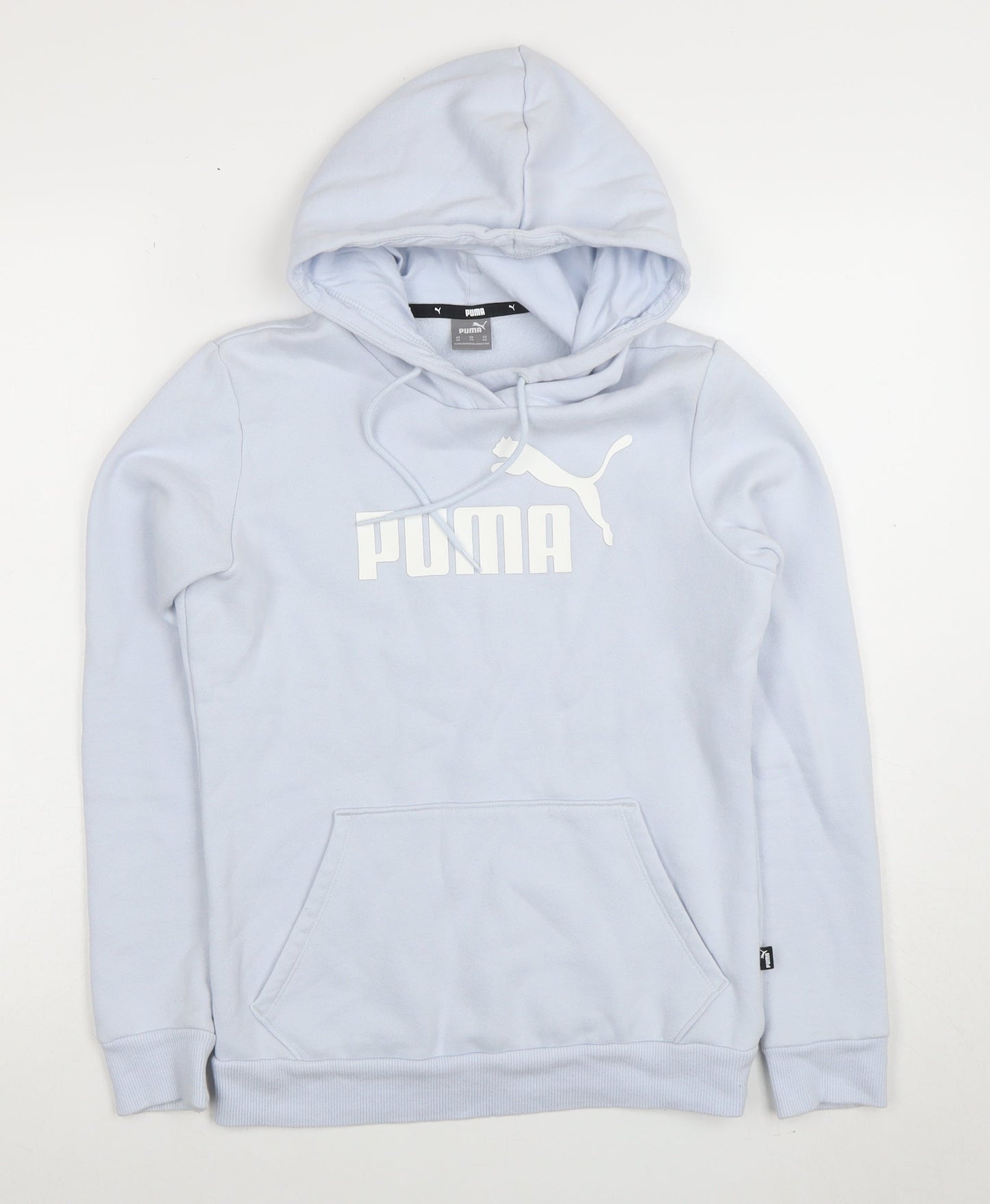 Puma Womens Light Blue XS Pullover Hoodie Cotton Blend Logo Sweatshirt