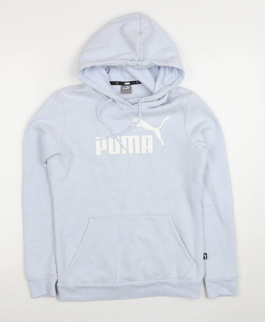 Puma Womens Light Blue XS Pullover Hoodie Cotton Blend Logo Sweatshirt