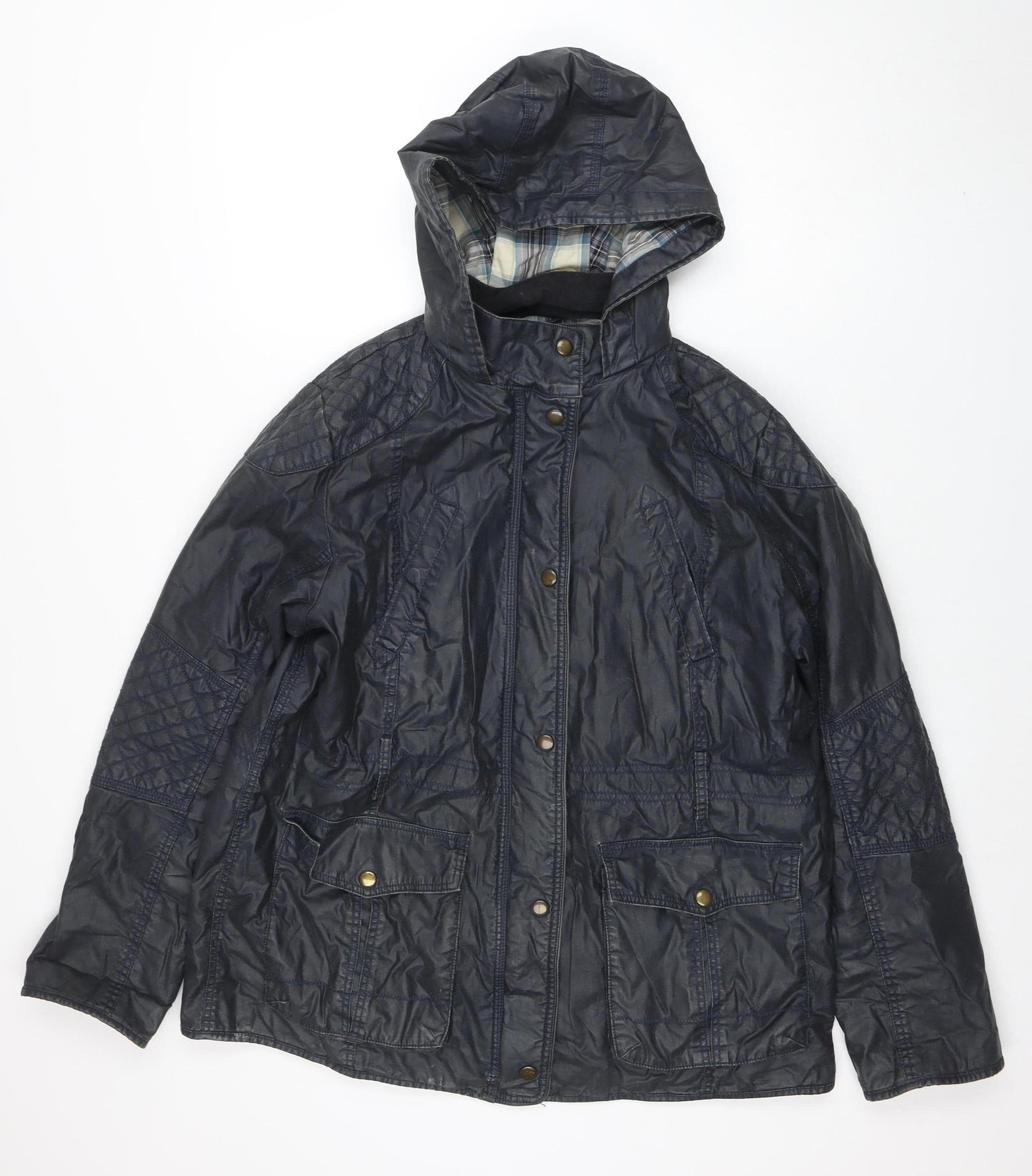 Marks and Spencer Women's Blue Hooded Parka Jacket UK 14 Belted Waterproof