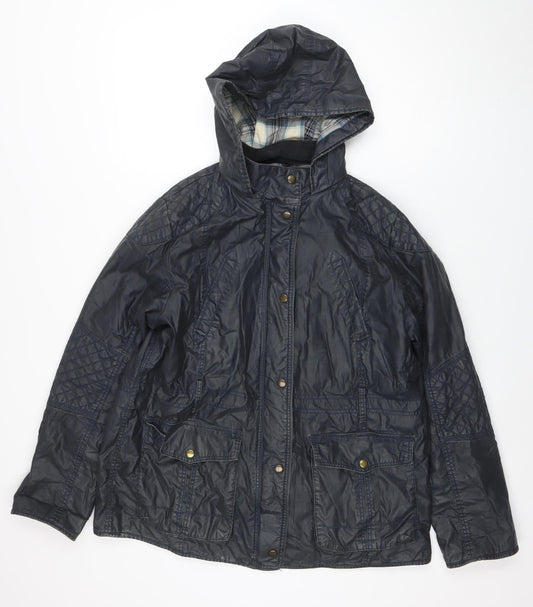 Marks and Spencer Women's Blue Hooded Parka Jacket UK 14 Belted Waterproof