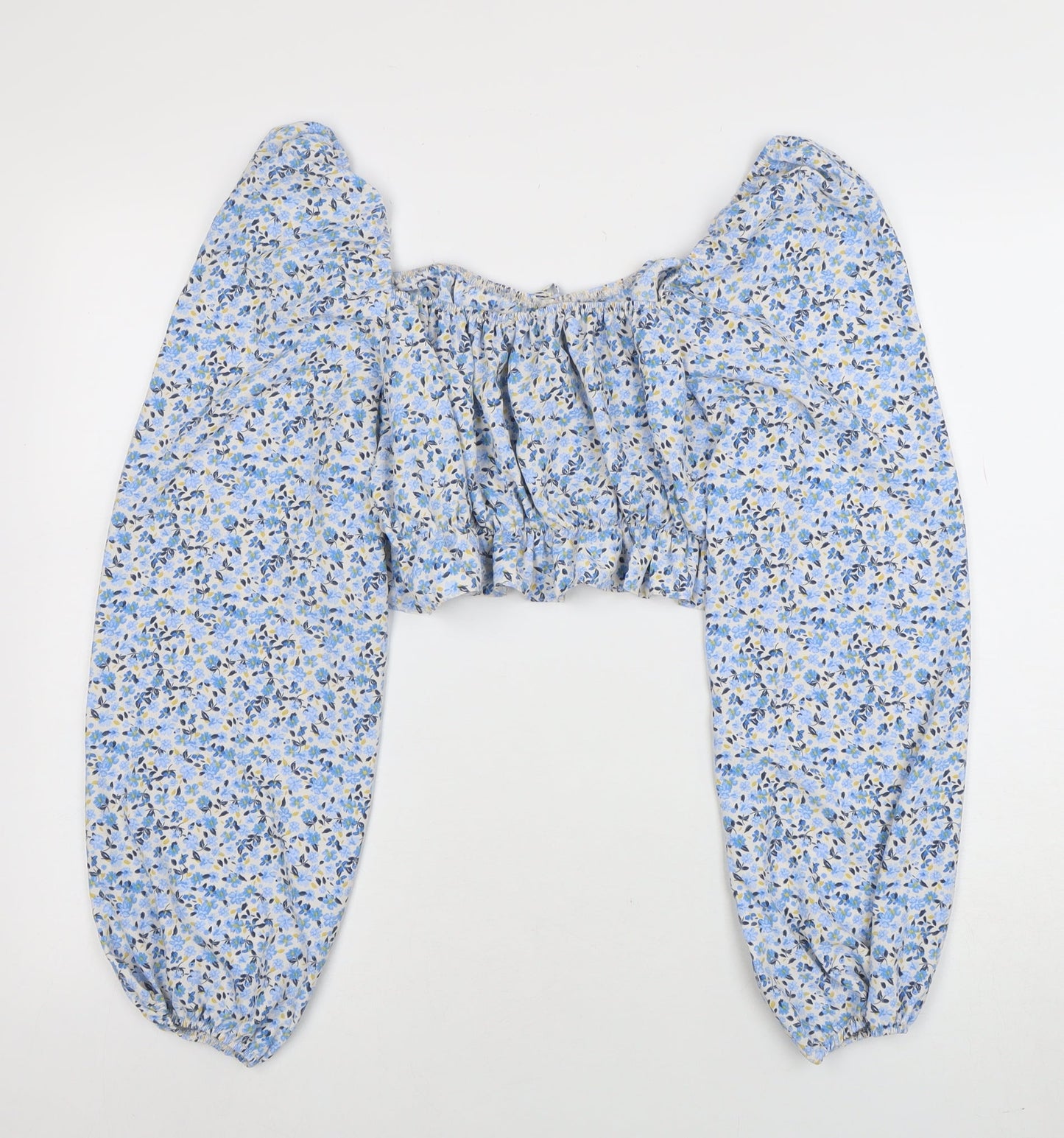 New Look Women's Blue Floral Cropped Puff Sleeve Blouse Size 14