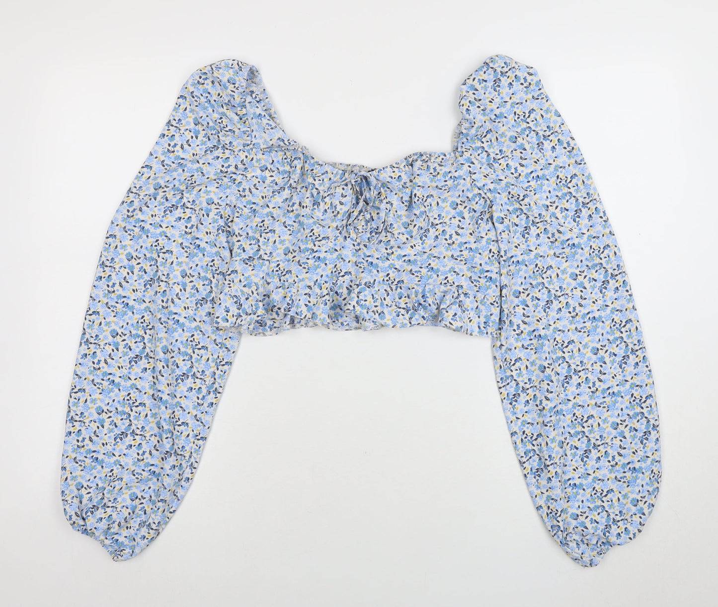 New Look Women's Blue Floral Cropped Puff Sleeve Blouse Size 14